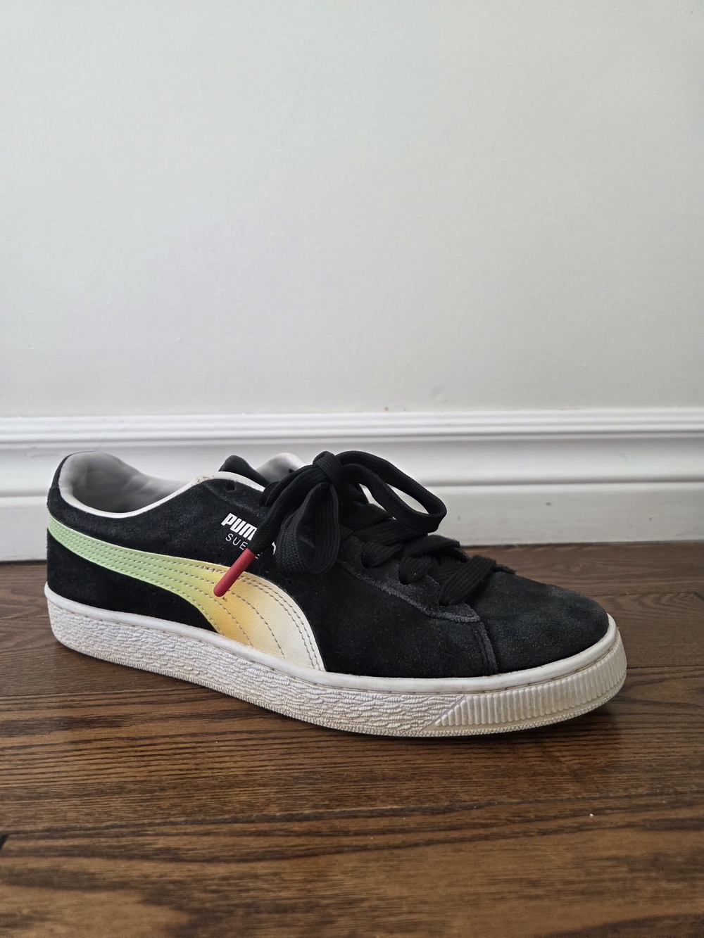 Puma X 2K Men Black Suede Sneaker with Green & Yellow Accent 8.5